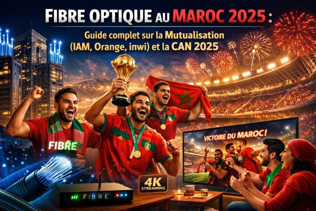 Victoire du Maroc à la CAN 2025 regardée en streaming 4K grâce à la fibre optique au Maroc, mutualisation FTTH IAM Orange inwi
