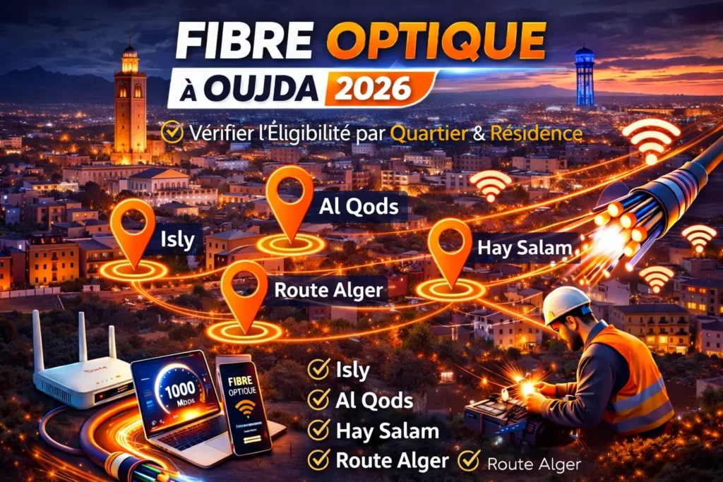 Fibre optique à Oujda 2026 – Vérifier l’éligibilité par quartier Isly, Al Qods, Hay Salam et Route Alger