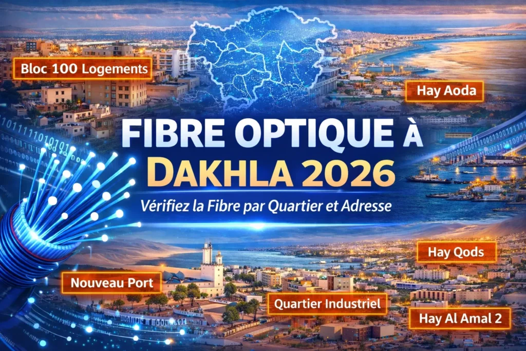 Fibre optique à Dakhla 2026 – Vérifier la fibre à Bloc 100 Logements, Hay Qods, Hay Aouda, Quartier Industriel et Nouveau Port