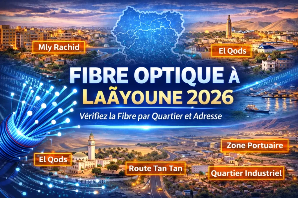 Fibre optique à Laâyoune 2026 – Vérifier la fibre à Mly Rachid, El Qods, Route Tan Tan, Zone Portuaire et Quartier Industriel