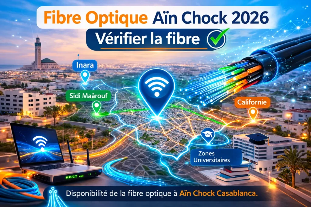 Fibre optique à Aïn Chock Casablanca 2026 – vérifier la disponibilité fibre dans les quartiers Inara, Sidi Maârouf et Californie.