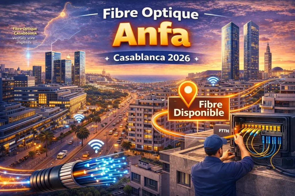 Fibre optique Anfa Casablanca – disponibilité internet FTTH dans les quartiers Racine, CFC et Anfa Supérieur.