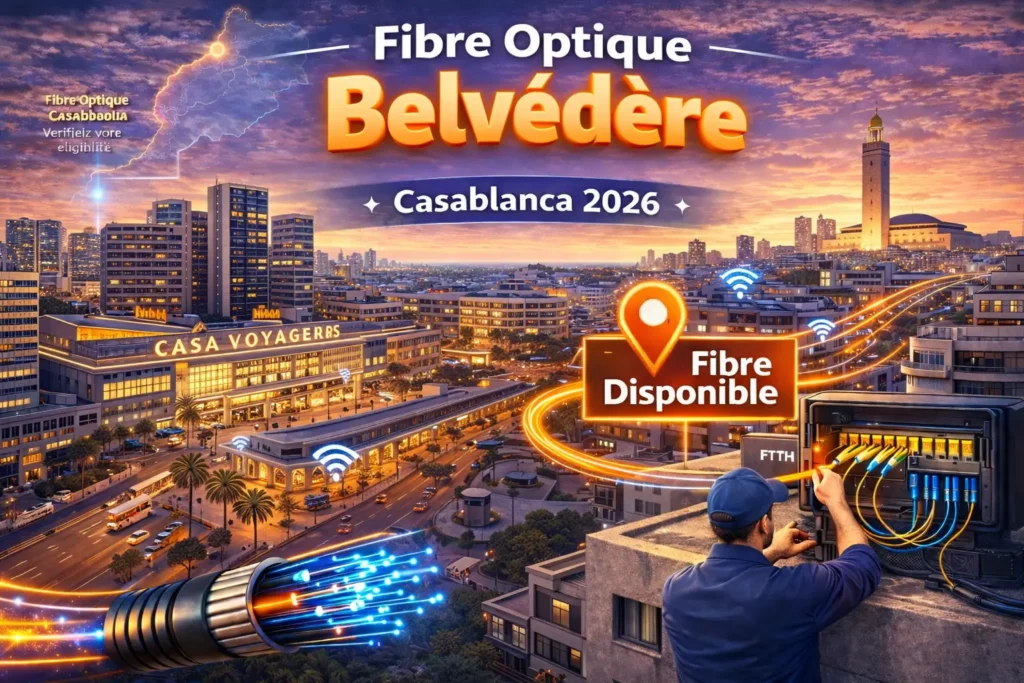 Fibre optique Belvédère Casablanca – disponibilité internet FTTH près de Casa Voyageurs.