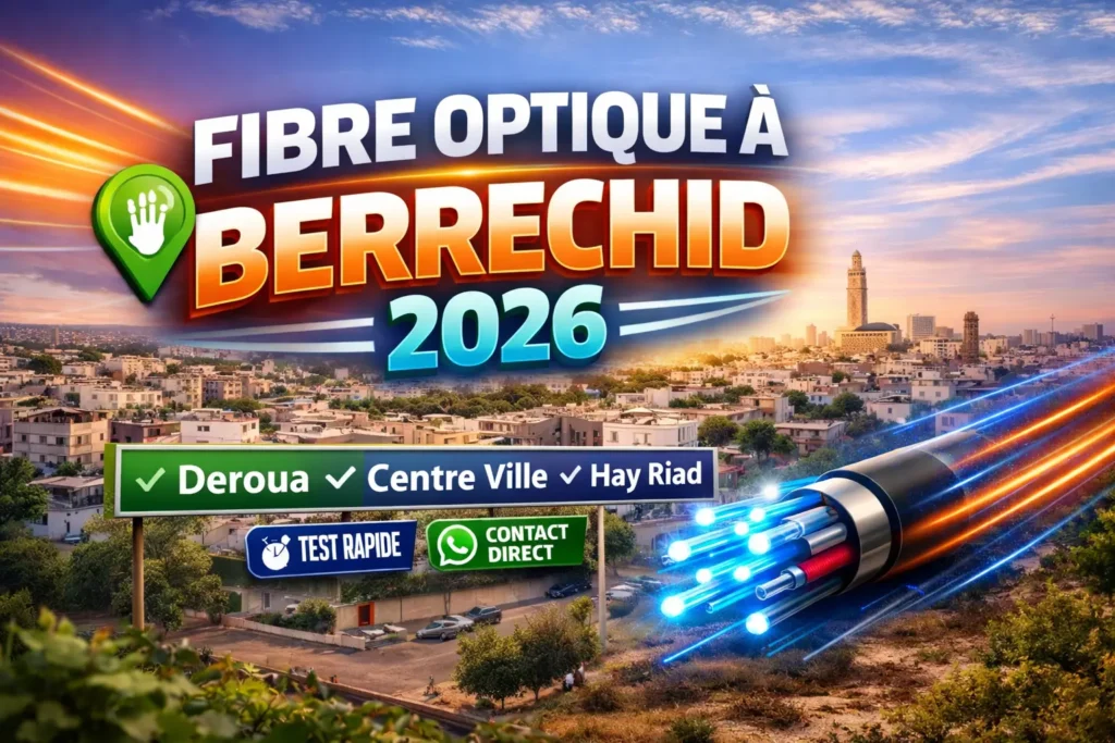 Fibre optique à Berrechid 2026 avec disponibilité à Deroua, Centre Ville et Hay Riad – Test fibre rapide et vérification WhatsApp