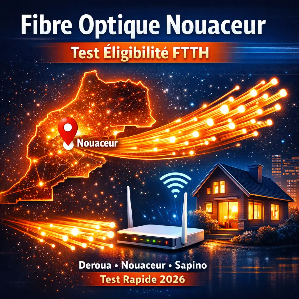 Fibre optique Nouaceur 2026 test éligibilité FTTH Deroua Sapino Casablanca Maroc