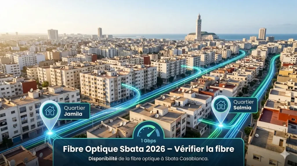 Fibre optique à Sbata Casablanca 2026 – vérifier la disponibilité fibre dans les quartiers Jamila et Salmia.