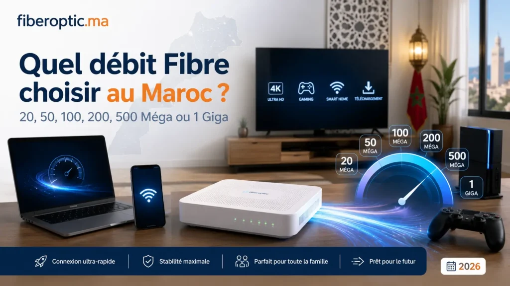 Comparatif des débits Fibre au Maroc : 20, 50, 100, 200, 500 Méga et 1 Giga