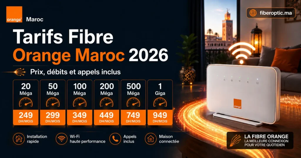 Tarifs Fibre Orange Maroc 2026 : prix de 20 Méga à 1 Giga