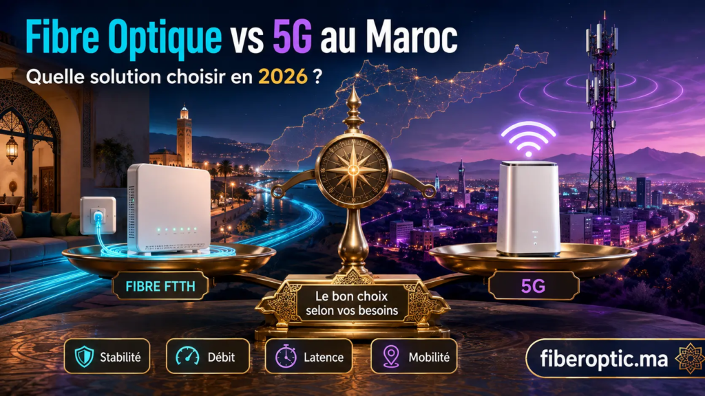 Fibre Optique vs 5G au Maroc : comparaison pour choisir la meilleure solution Internet en 2026
