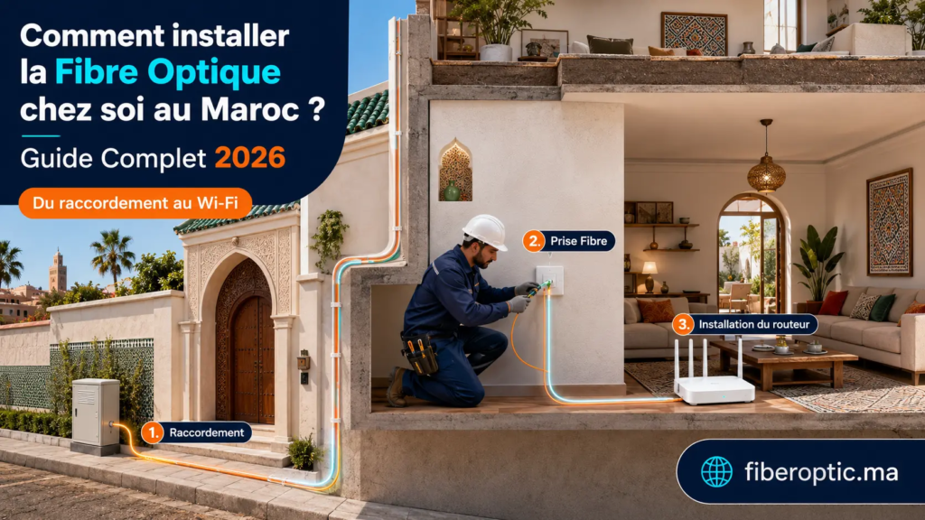 Installation de la Fibre Optique dans une maison au Maroc : raccordement, prise Fibre et routeur