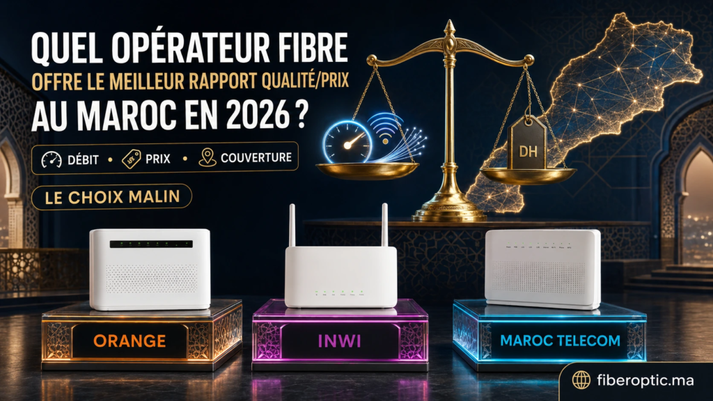 Quel opérateur Fibre offre le meilleur rapport qualité-prix au Maroc en 2026 ? Comparatif Orange, inwi et Maroc Telecom.