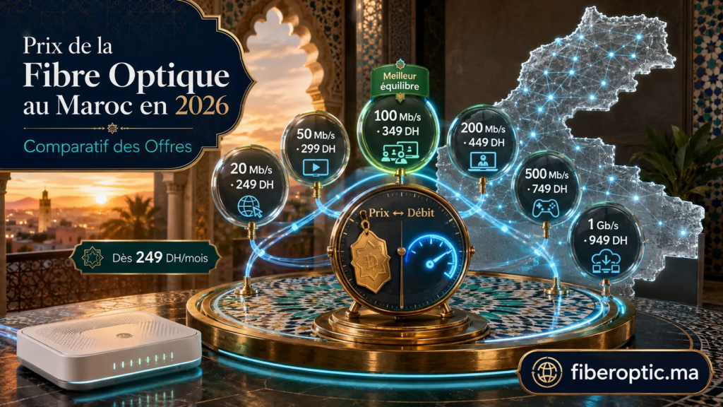 Comparatif des prix et offres Fibre Optique au Maroc en 2026 de 20 Mb/s à 1 Gb/s