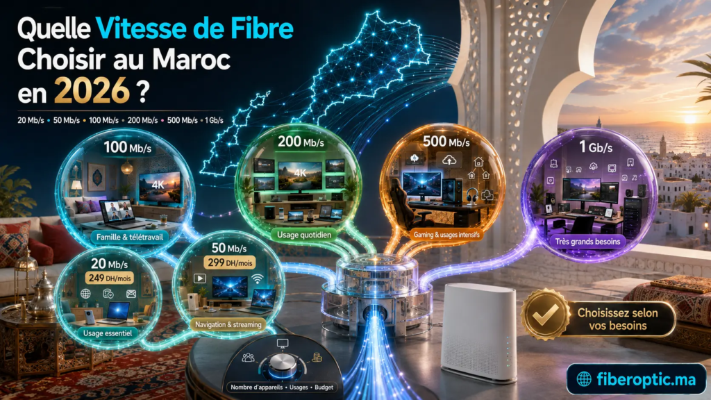 Quelle vitesse de fibre choisir au Maroc en 2026 avec les offres économiques 20 Mb/s et 50 Mb/s